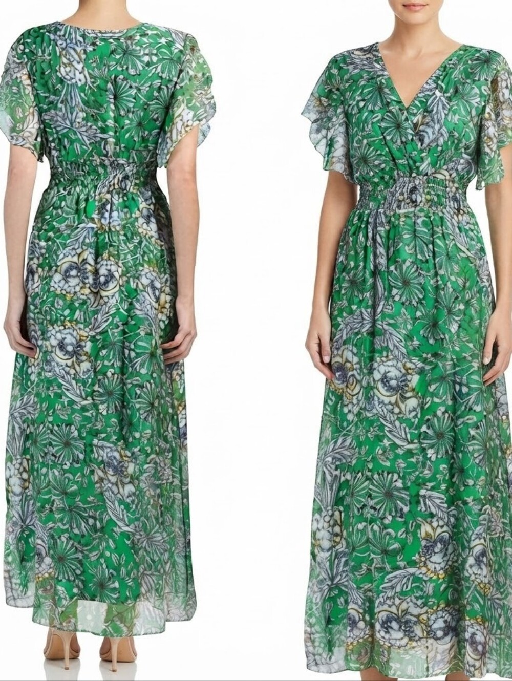 Le Ragazze Green Floral Silk Blend Maxi Dress Made In Italy Size Medium